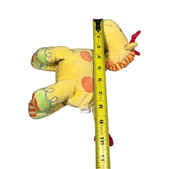 Carter’s GIRAFFE RATTLE Baby Plush Yellow Orange Polka Dots Stripes Lovey 9 Inch - Picture 8 of 9